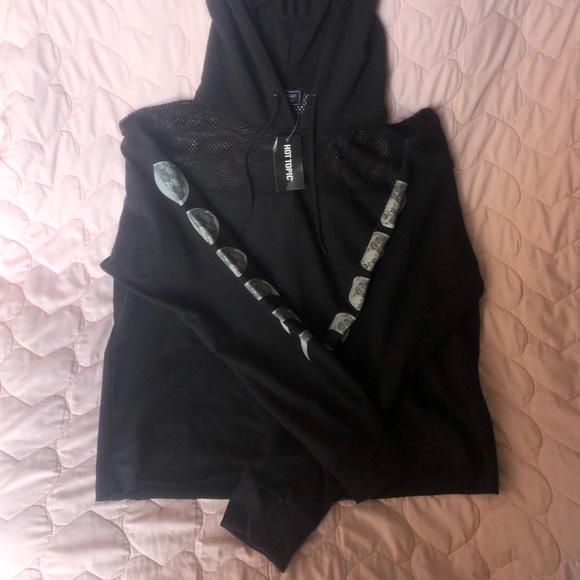 Black With Mesh Cropped Hoodie - Picture 1 of 2